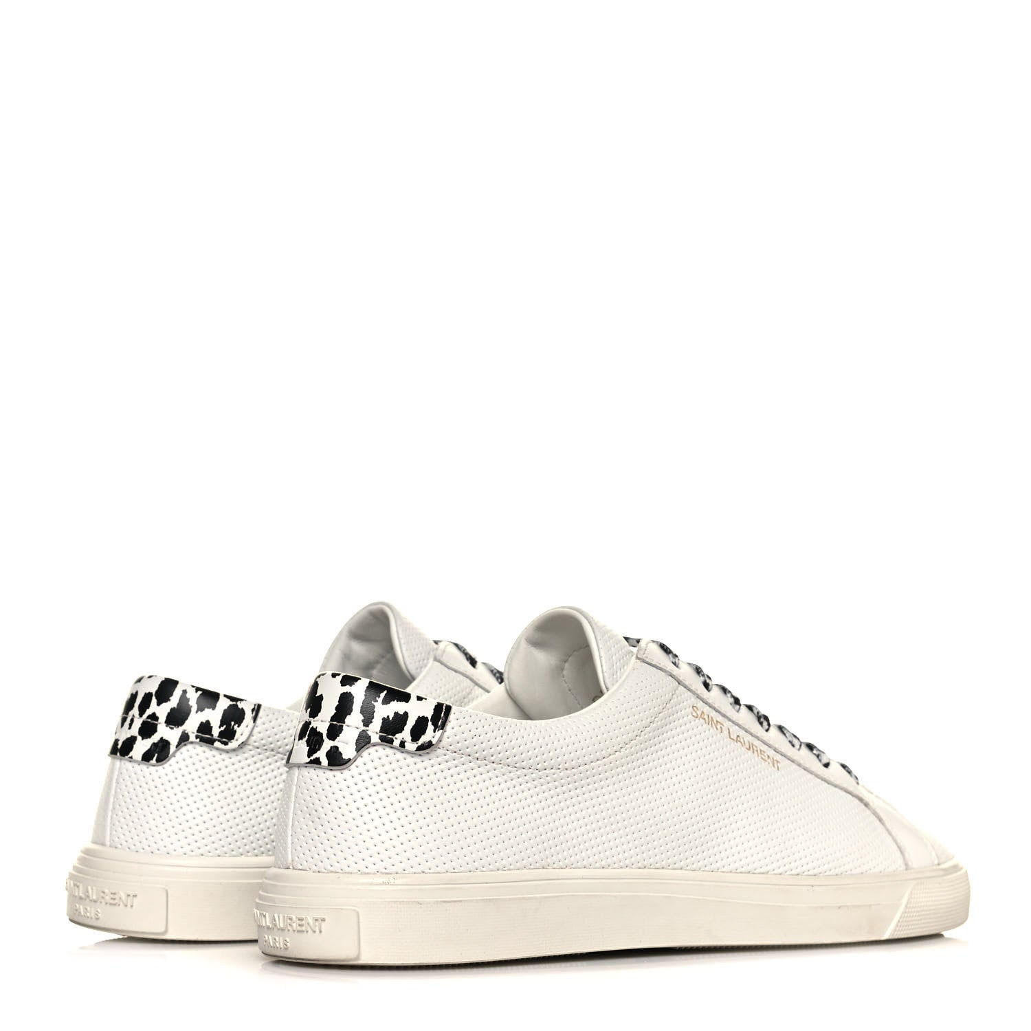 Saint Laurent Perforated Calfskin Cheetah Print Andy Low Top Sneakers 37 White Black 4 of 8