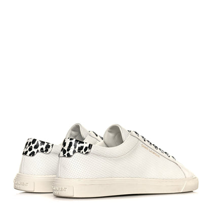 Saint Laurent Perforated Calfskin Cheetah Print Andy Low Top Sneakers 37 White Black 4 of 8