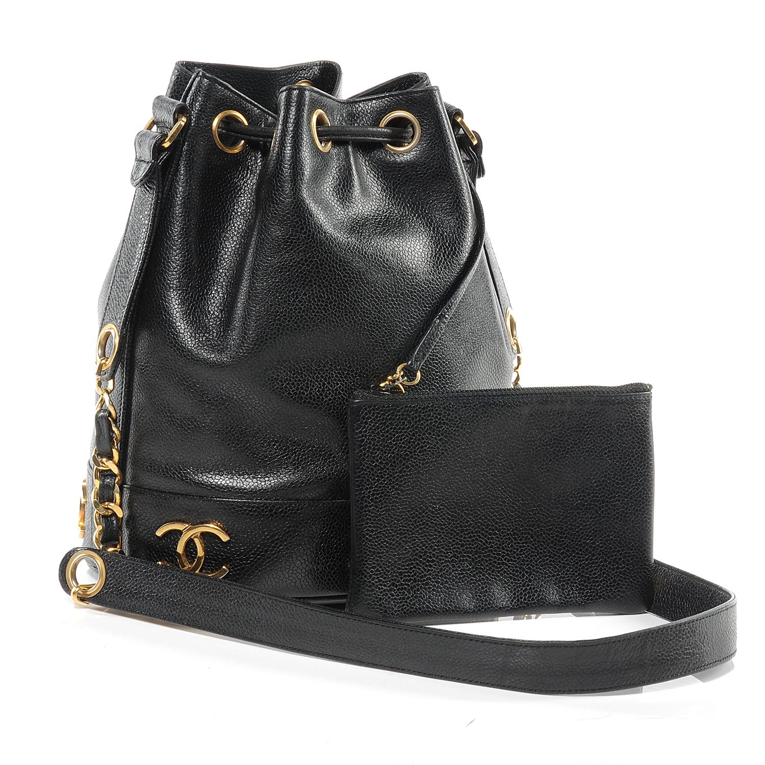 Chanel Caviar CC Drawstring Shoulder Bag Black 3 of 7