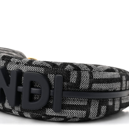 Fendi Denim Effect Fabric Jacquard FF 1974 Nano Fendigraphy Hobo Charm Dark Blue Black 10 of 11
