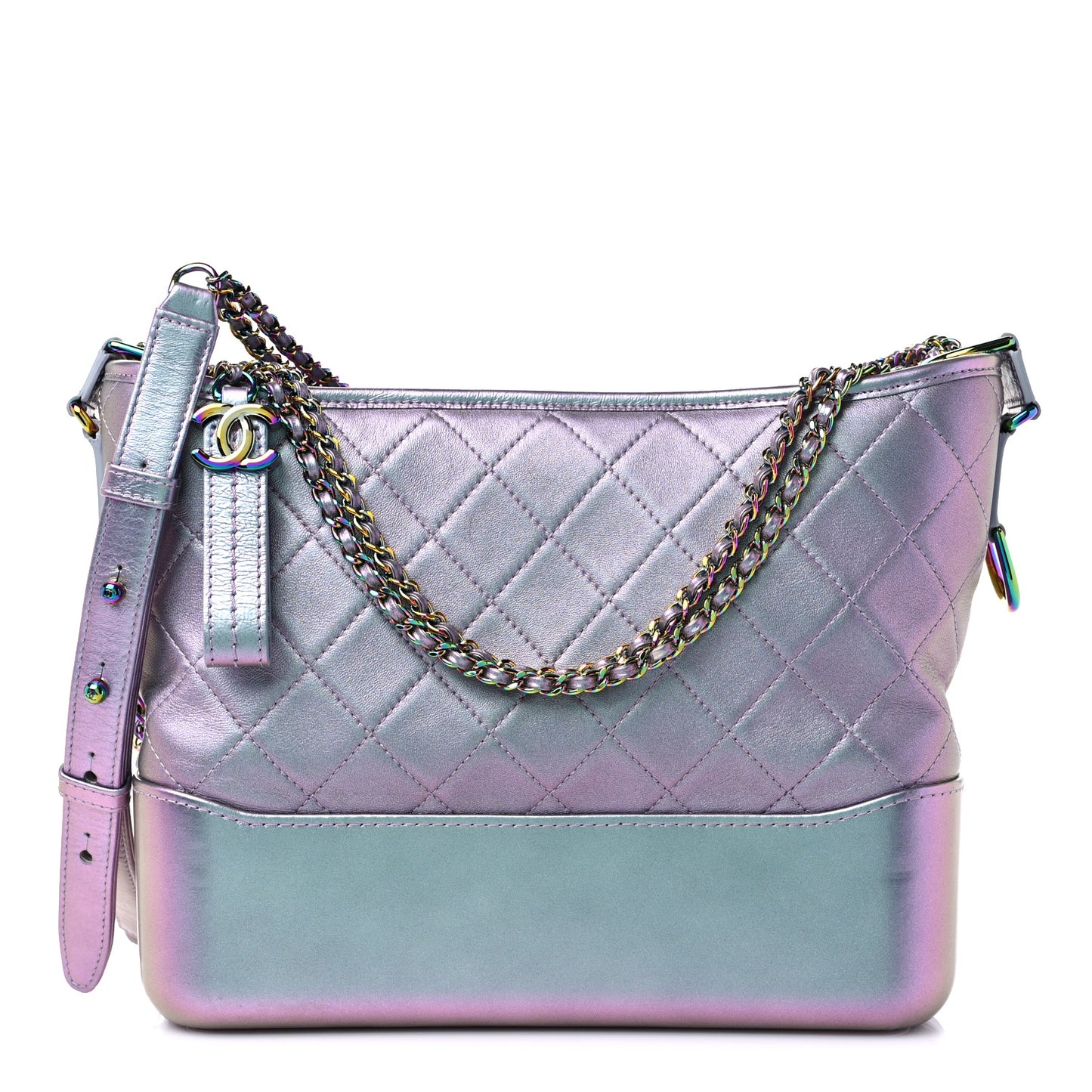 Iridescent Lambskin Calfskin Quilted Medium Gabrielle Hobo Light Purple
