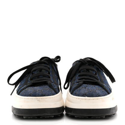 Gucci Denim Crystal GG Monogram Womens 1977 Platform Tennis Sneakers 39 Blue Black 3 of 9