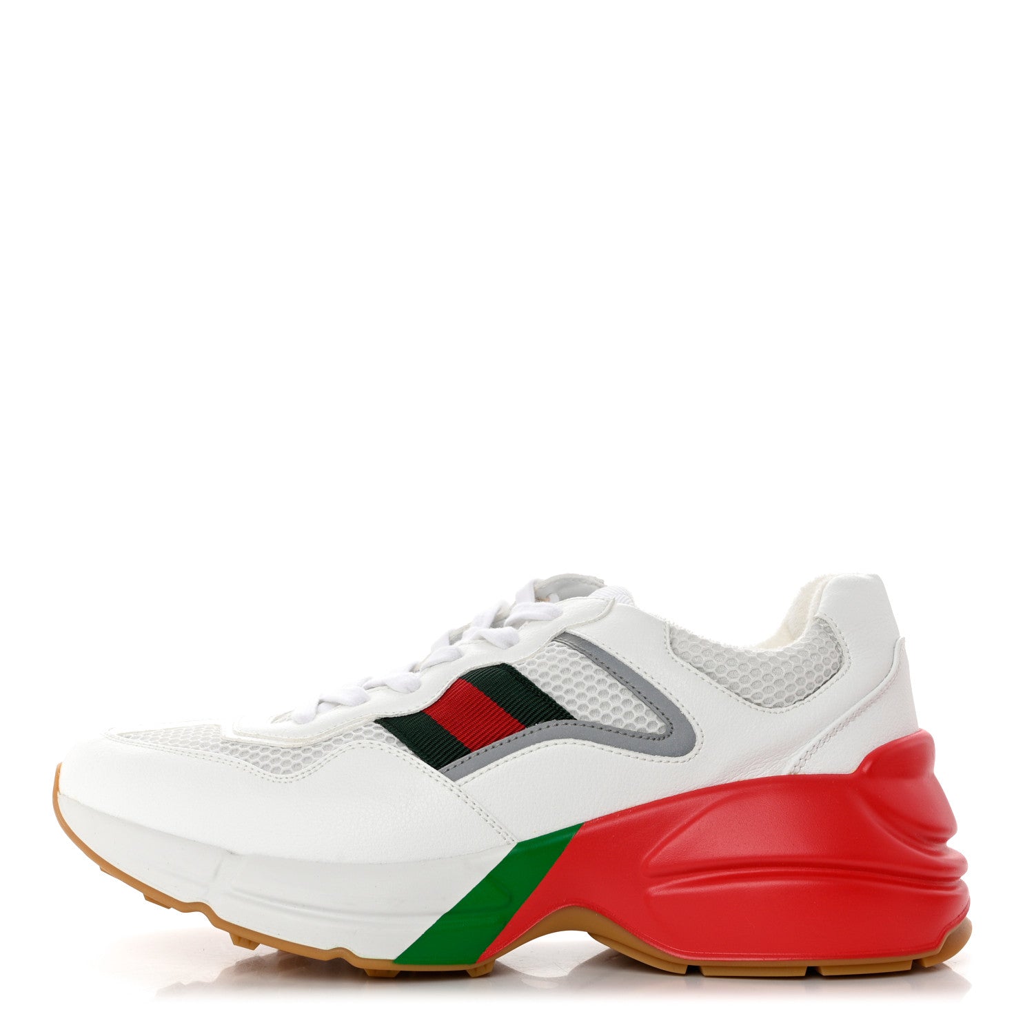 Gucci Lavaredo Eco Fabric Mesh Web Womens Rhyton Reflective Sneakers 39.5 Great White Green Red Silver 1 of 8