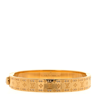 Louis Vuitton Brass Crystal Monogram Nanogram Strass Cuff S Gold 1 of 6