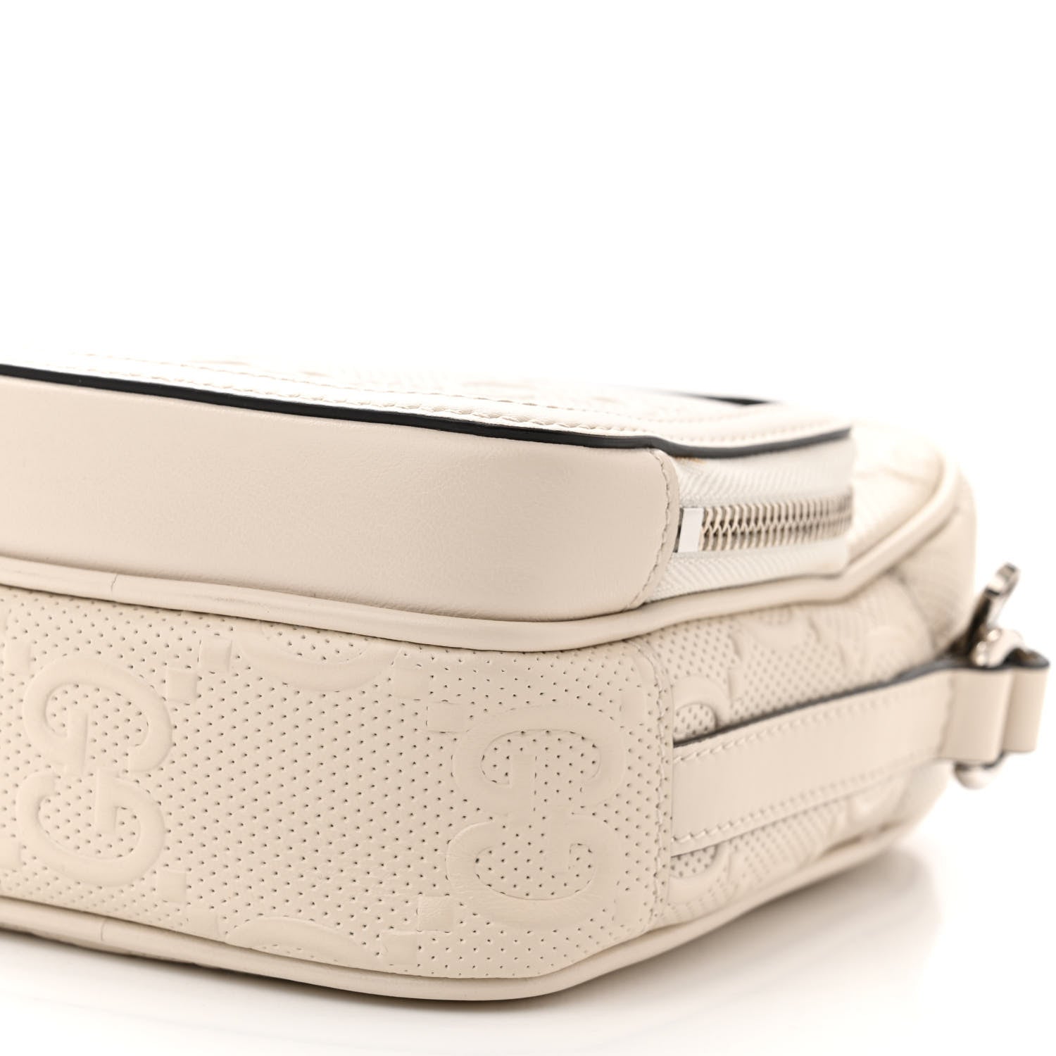 Gucci Calfskin GG Tennis Embossed Mini Double Zip Messenger Bag Mystic White 10 of 13