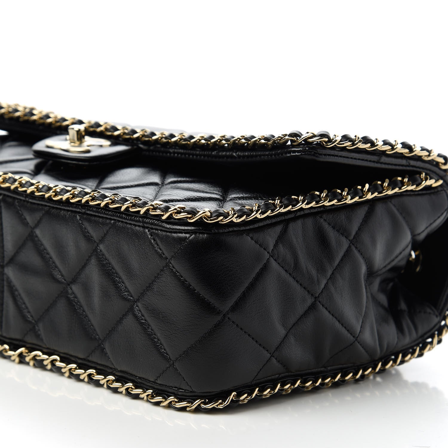 Chanel Crumpled Calfskin Quilted Large Chain All Over Flap Bag Black 7 of 10
