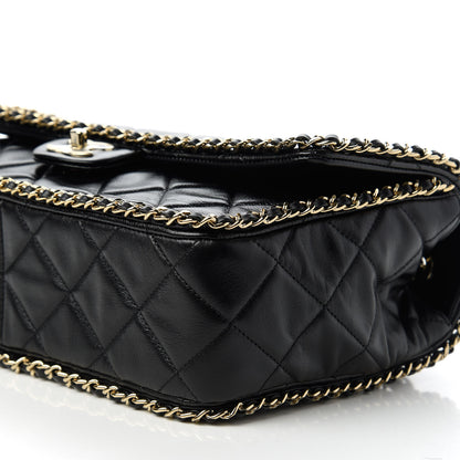 Chanel Crumpled Calfskin Quilted Large Chain All Over Flap Bag Black 7 of 10