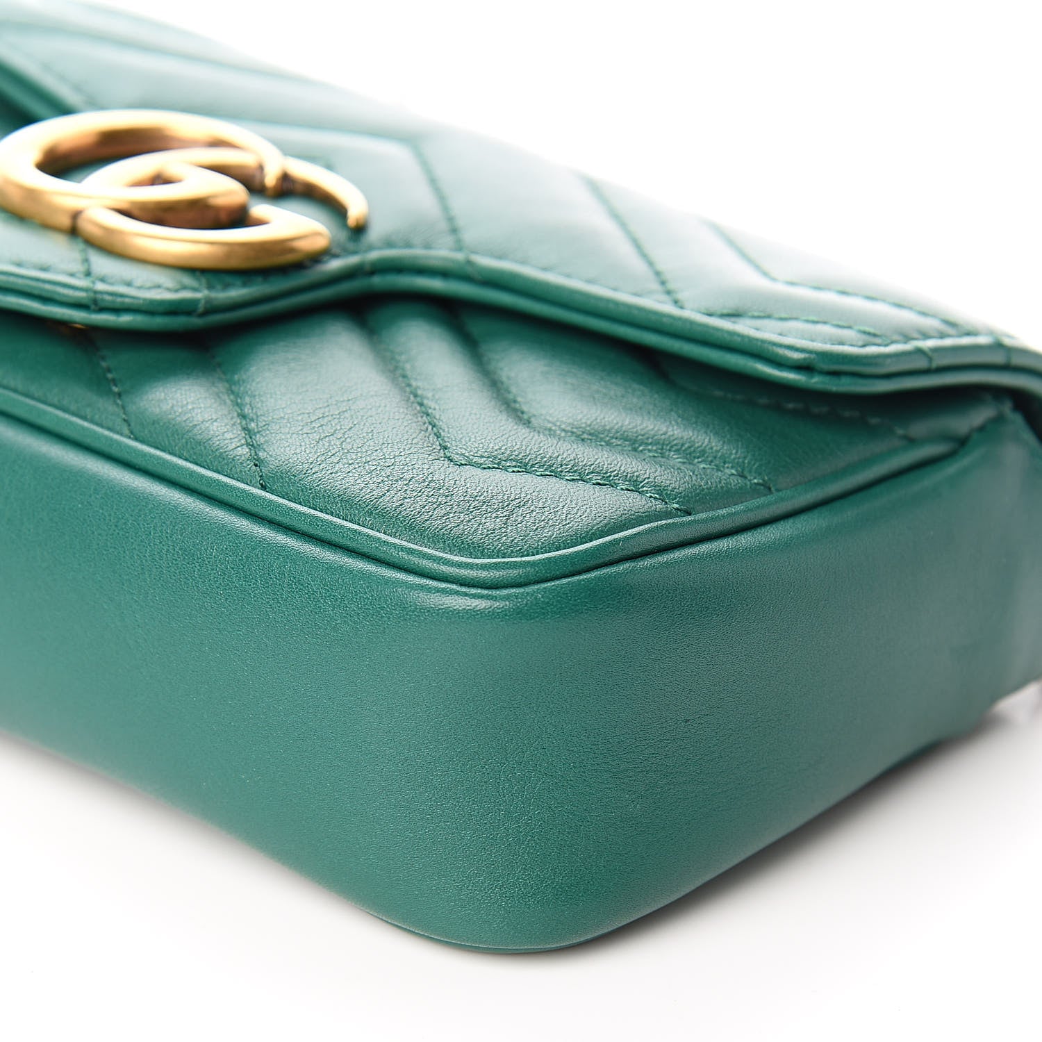 Gucci Calfskin Matelasse Super Mini GG Marmont Shoulder Bag Emerald Green 9 of 11