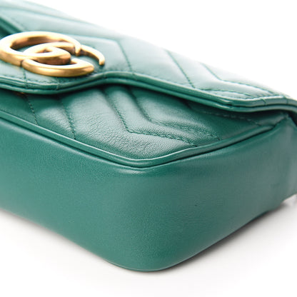 Gucci Calfskin Matelasse Super Mini GG Marmont Shoulder Bag Emerald Green 9 of 11