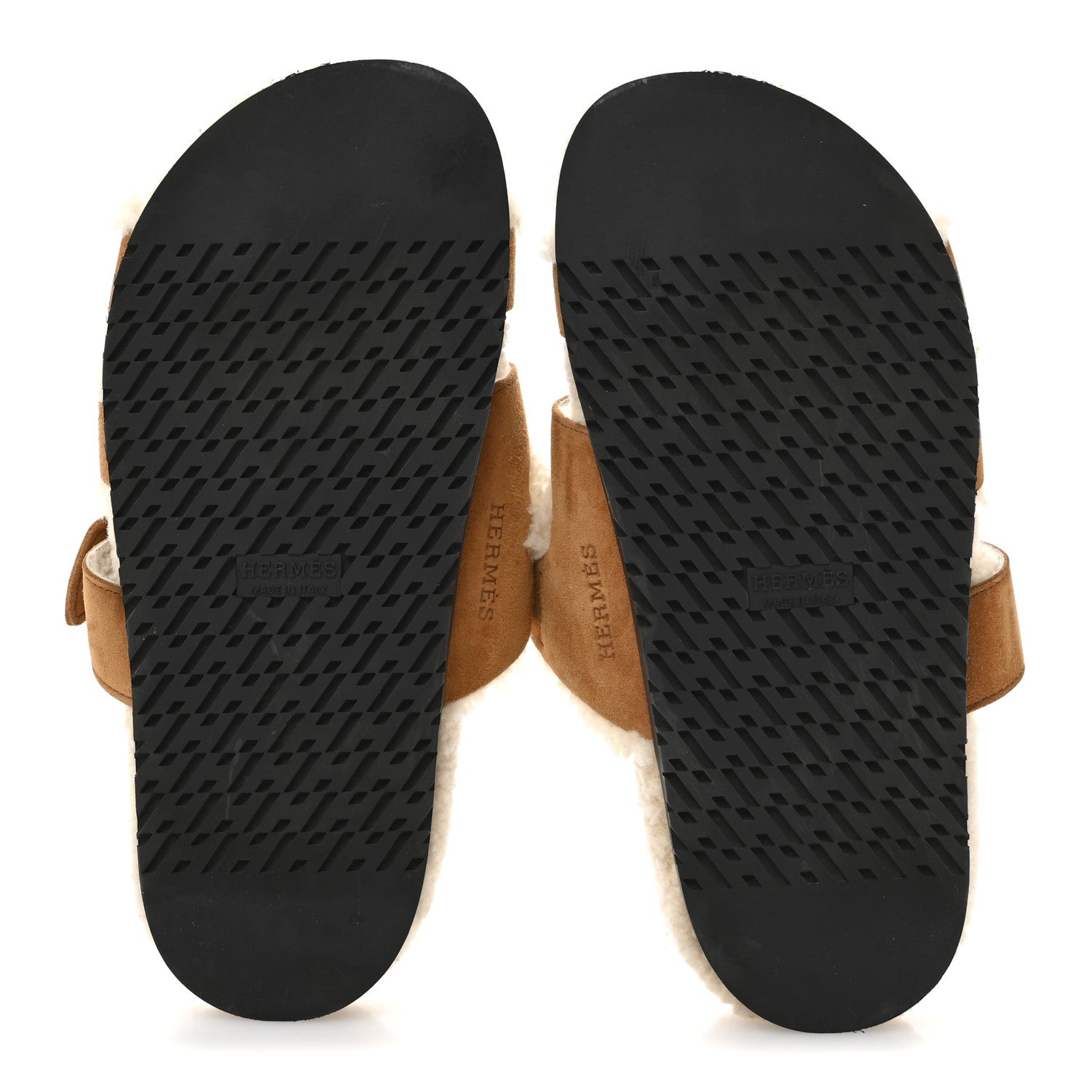 Hermes Suede Goatskin Woolskin Womens Chypre Sandals 37 Brun Fume Ecru 6 of 9
