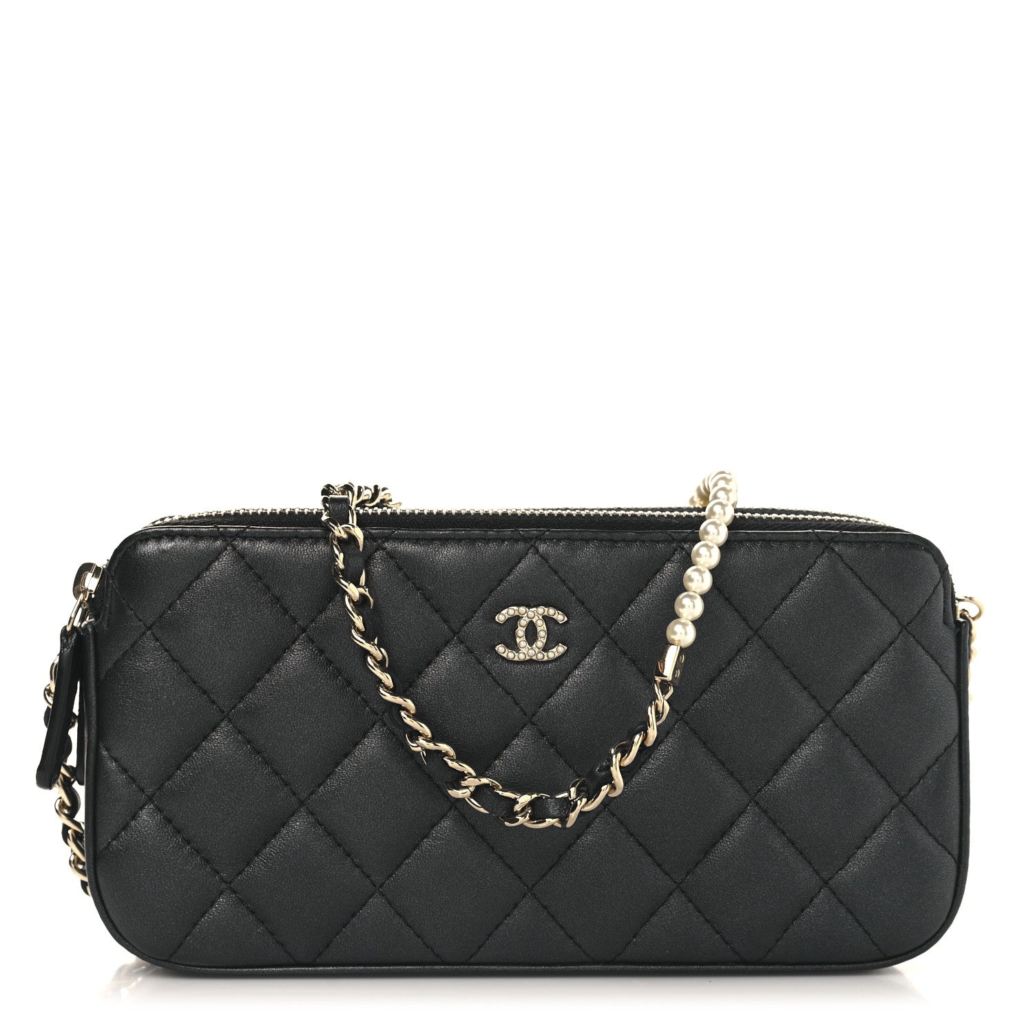 Chanel Iridescent Lambskin Quilted Pearl Clutch With Chain Black 1 of 12