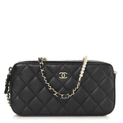 Chanel Iridescent Lambskin Quilted Pearl Clutch With Chain Black 1 of 12