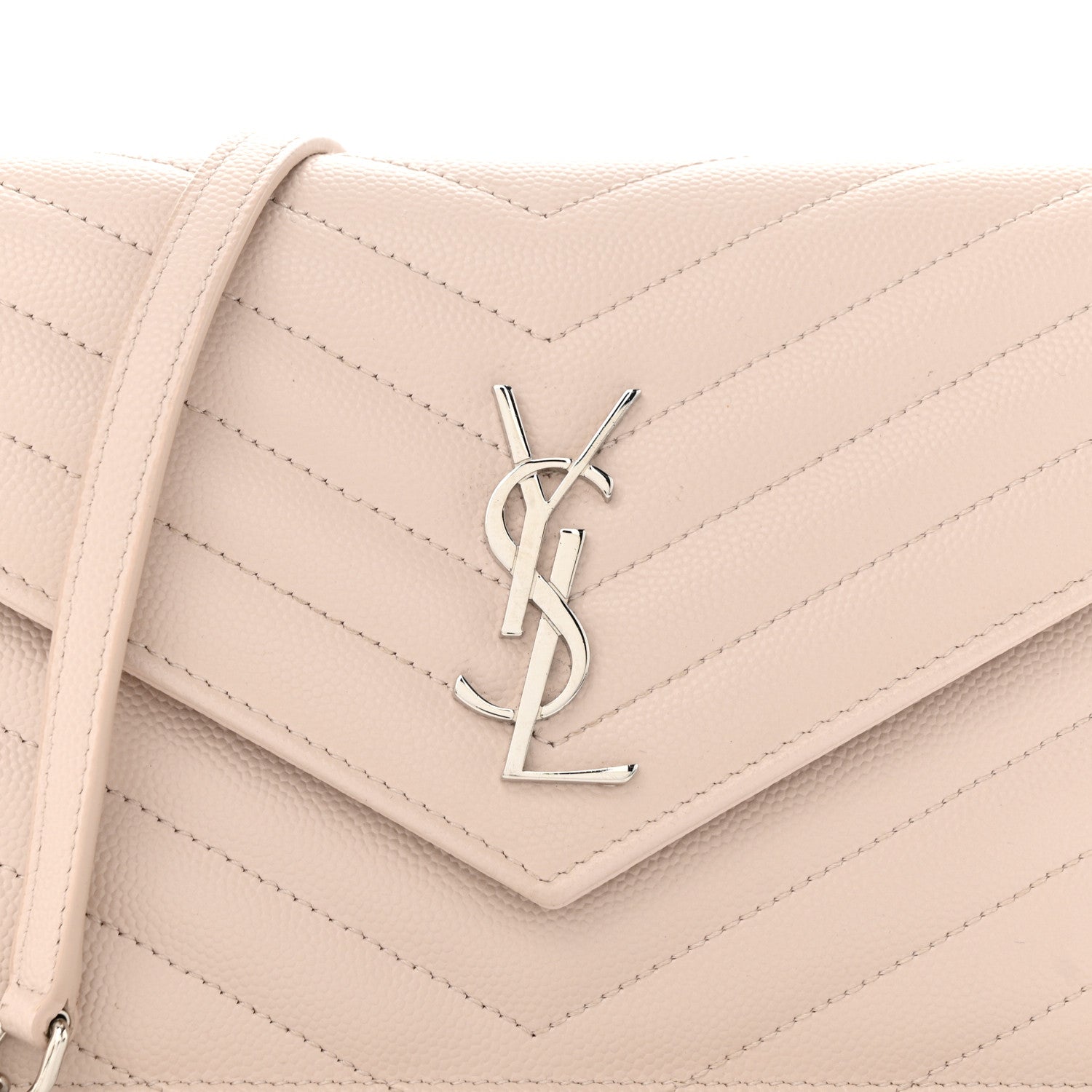 Saint Laurent Grain De Poudre Matelasse Chevron Monogram Envelope Chain Wallet Washed Pale Pink 8 of 10
