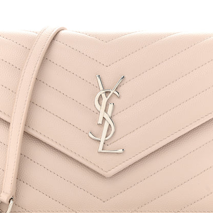Saint Laurent Grain De Poudre Matelasse Chevron Monogram Envelope Chain Wallet Washed Pale Pink 8 of 10