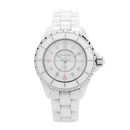 Chanel Stainless Steel Ceramic Diamond 33mm J12 Quartz Watch Light Pink 1 of 4