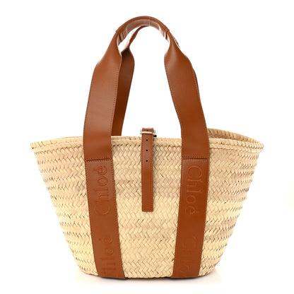 Chloe Raffia Smooth Calfskin Medium Sense Basket Caramel 1 of 10