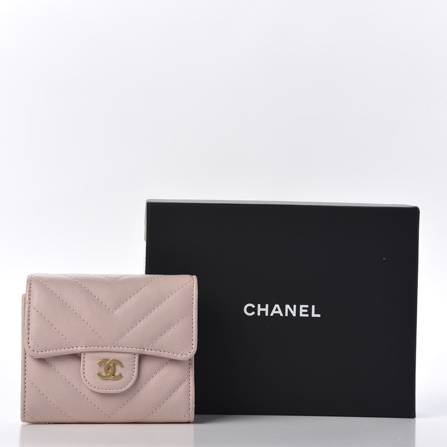 Calfskin Chevron Quilted Compact Flap Wallet Pink