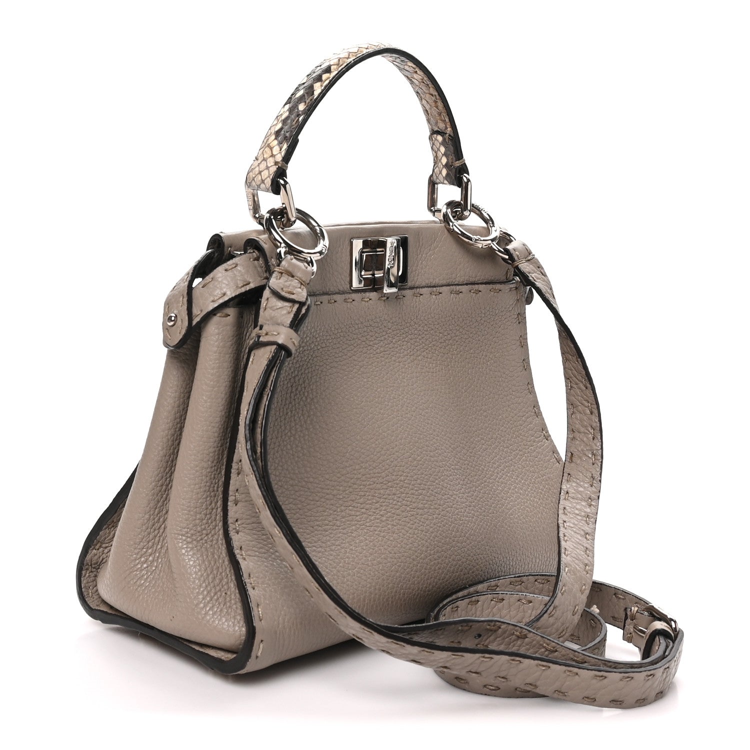 Fendi Cuoio Romano Snakeskin Selleria Mini Peekaboo Iconic Satchel Corda White 2 of 8