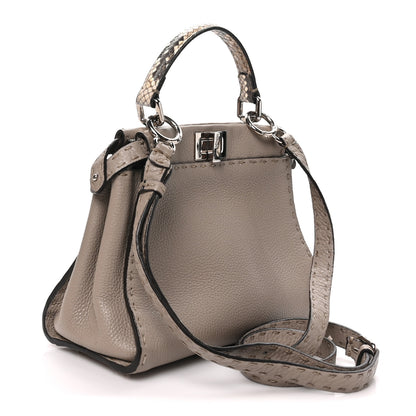 Fendi Cuoio Romano Snakeskin Selleria Mini Peekaboo Iconic Satchel Corda White 2 of 8