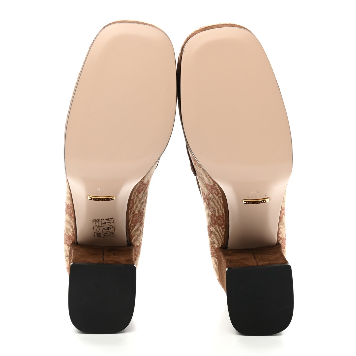 GG Monogram Suede Houdan Mid Heel Platform Loafers 38 Beige Ruggine Maroon