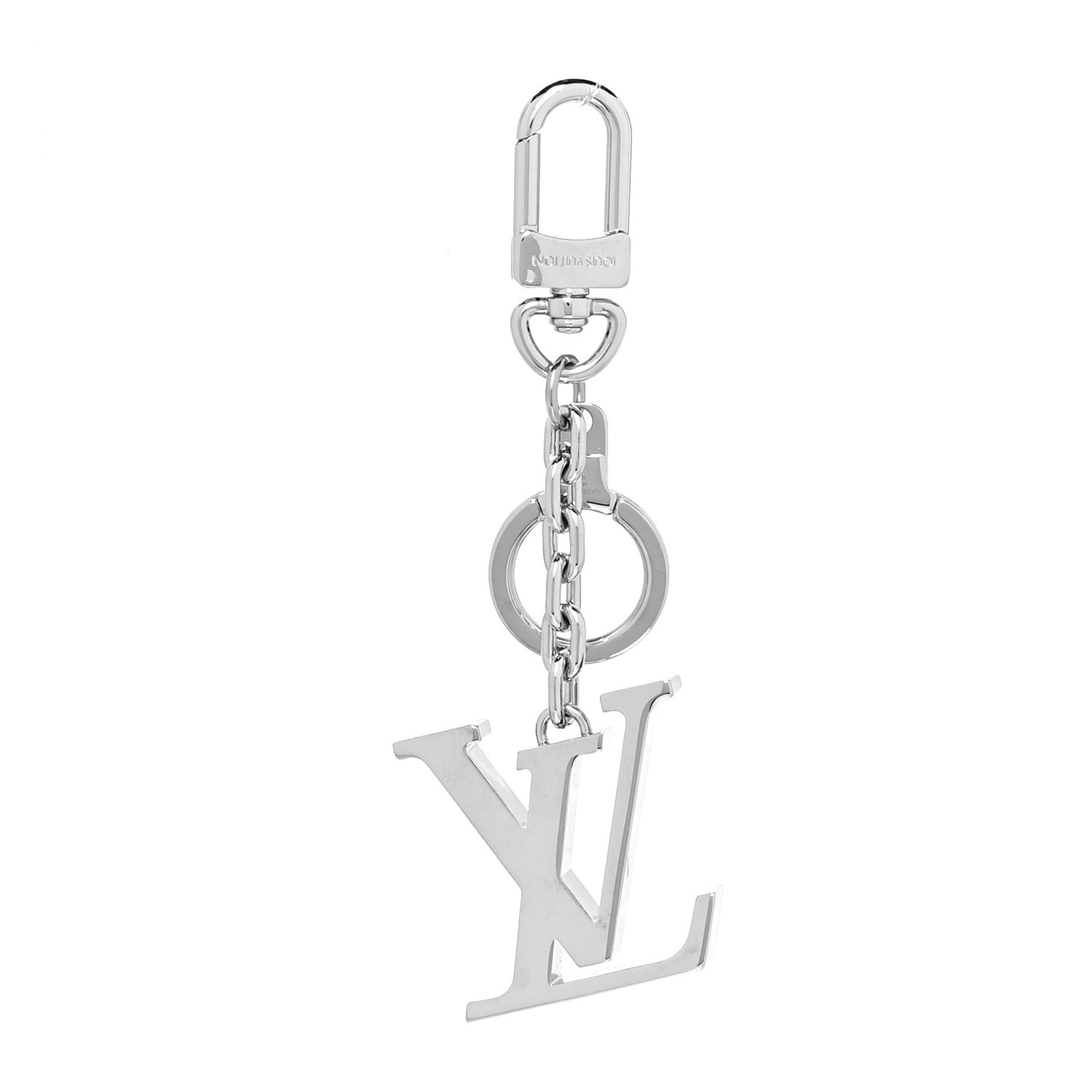 Metal Palladiium Finish LV Initiales Bag Charm Key Holder Silver