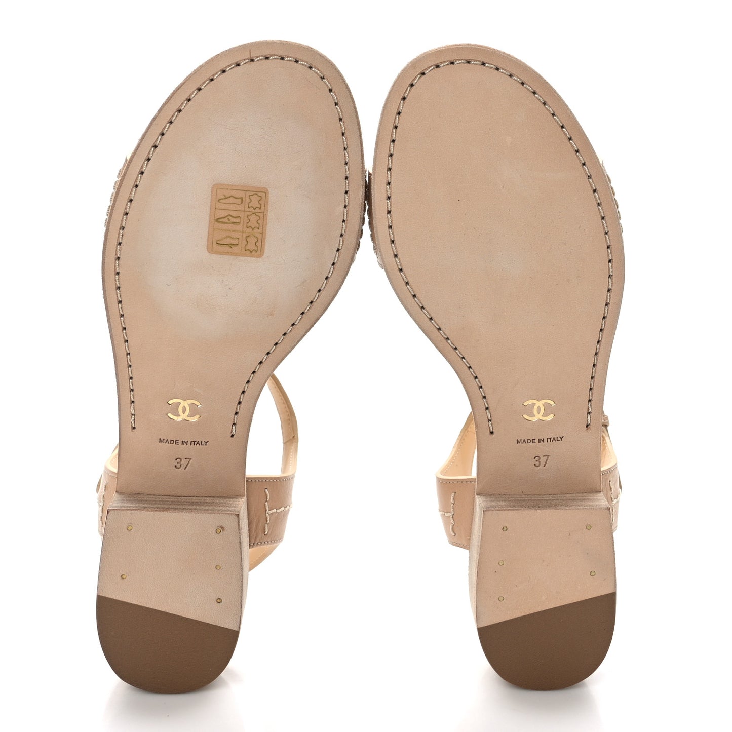 Calfskin CC Ankle Strap Sandals 37 Beige
