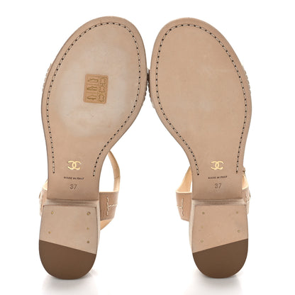 Chanel Calfskin CC Ankle Strap Sandals 37 Beige 5 of 8