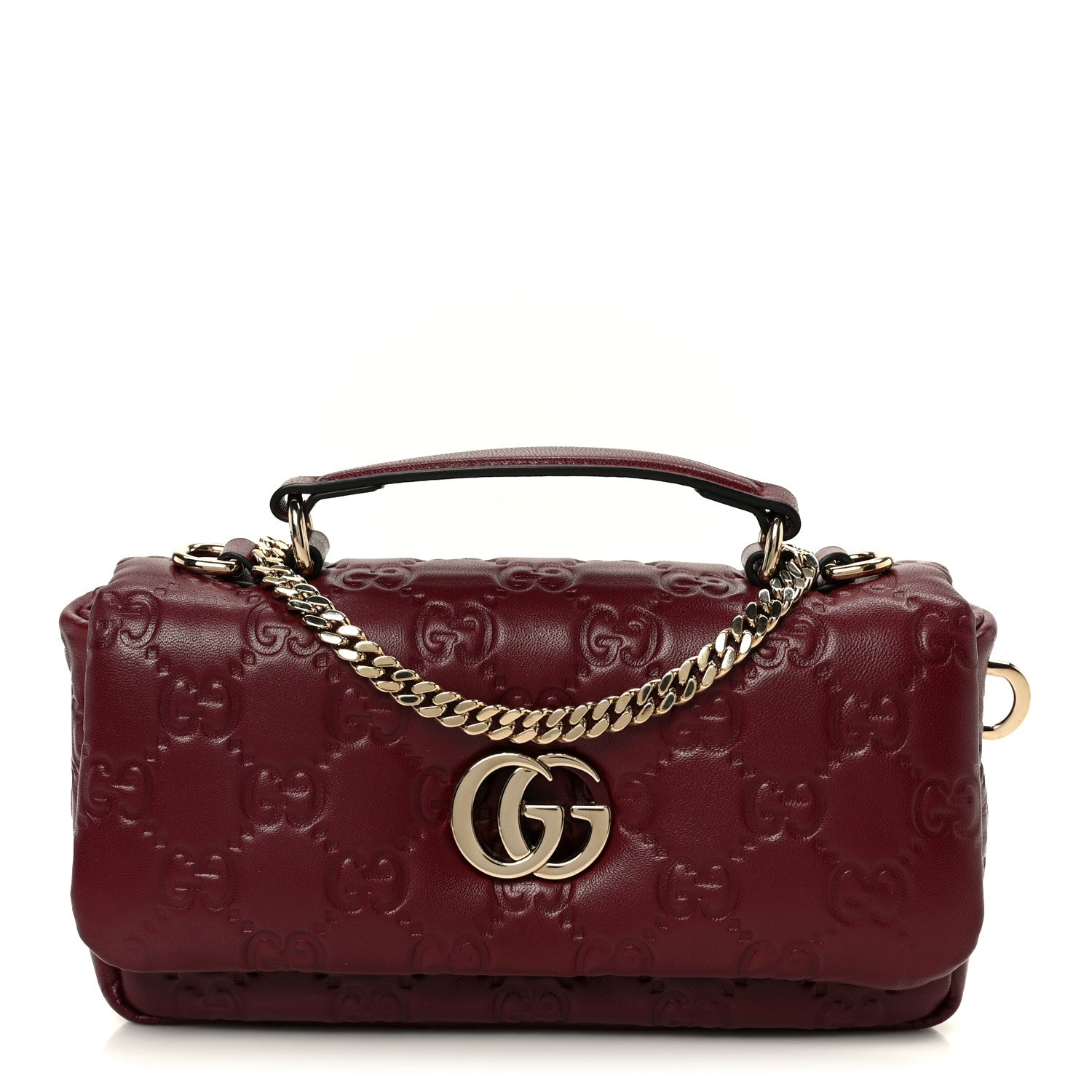 Gucci Lambskin Embossed Mini GG Milano Top Handle Shoulder Bag Rosso Ancora 1 of 11