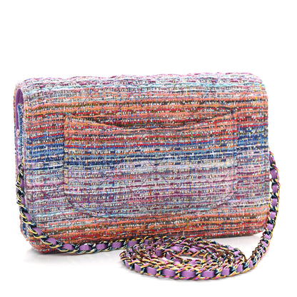Chanel Tweed Iridescent Wallet On Chain WOC Blue Pink Orange Silver 3 of 13