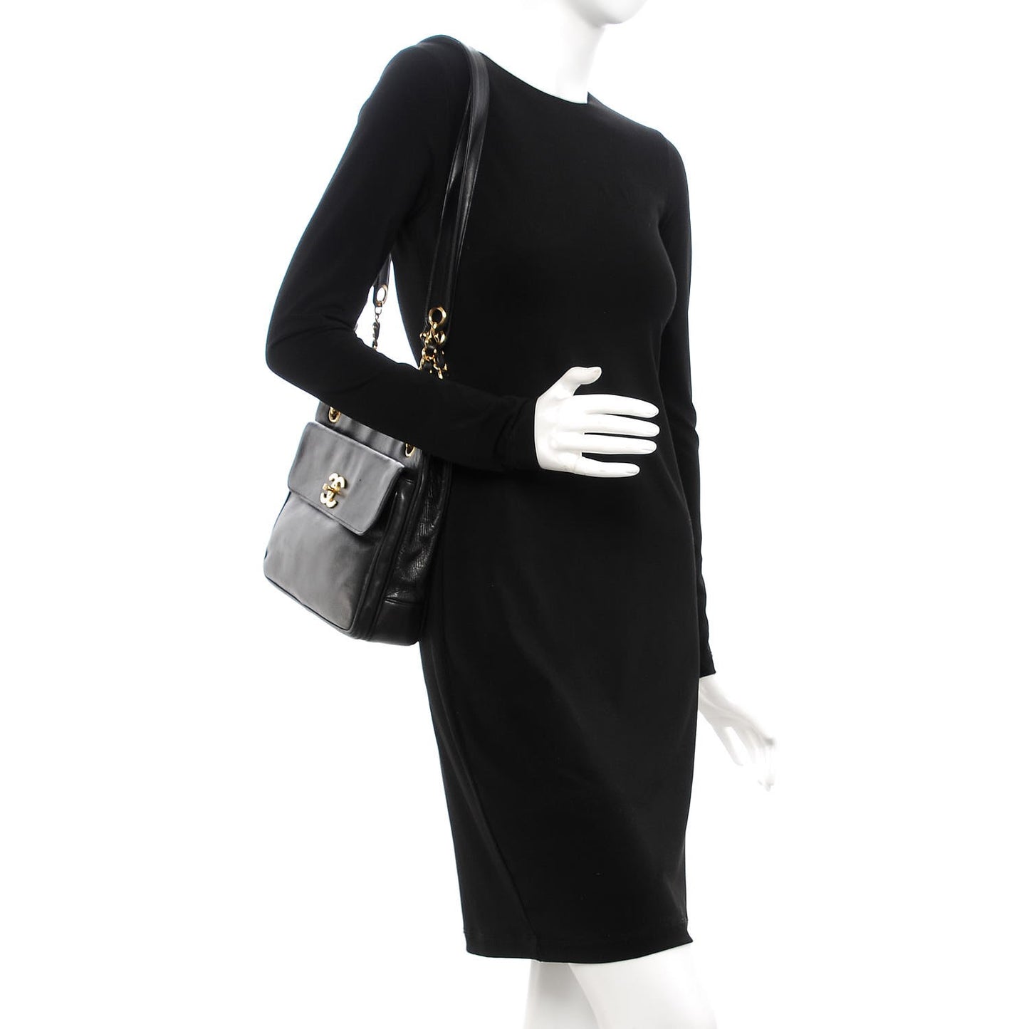 Lambskin CC Flap Shopping Tote Black