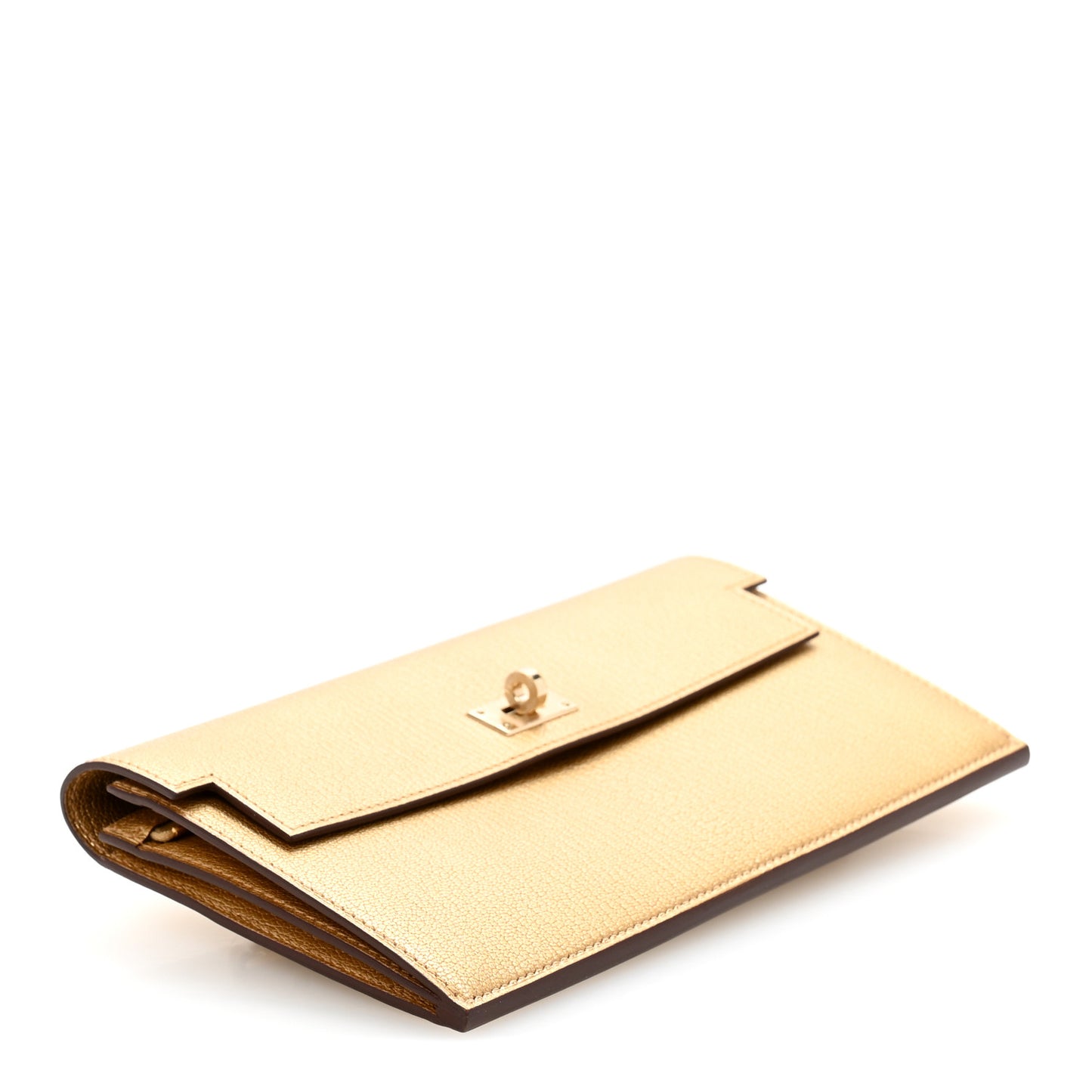 Metallic Chevre Chamkilight Kelly Pocket Long Wallet Dore