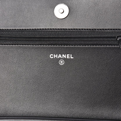 Chanel Grained Calfskin Chevron Quilted Boy Wallet On Chain WOC Black 6 of 14
