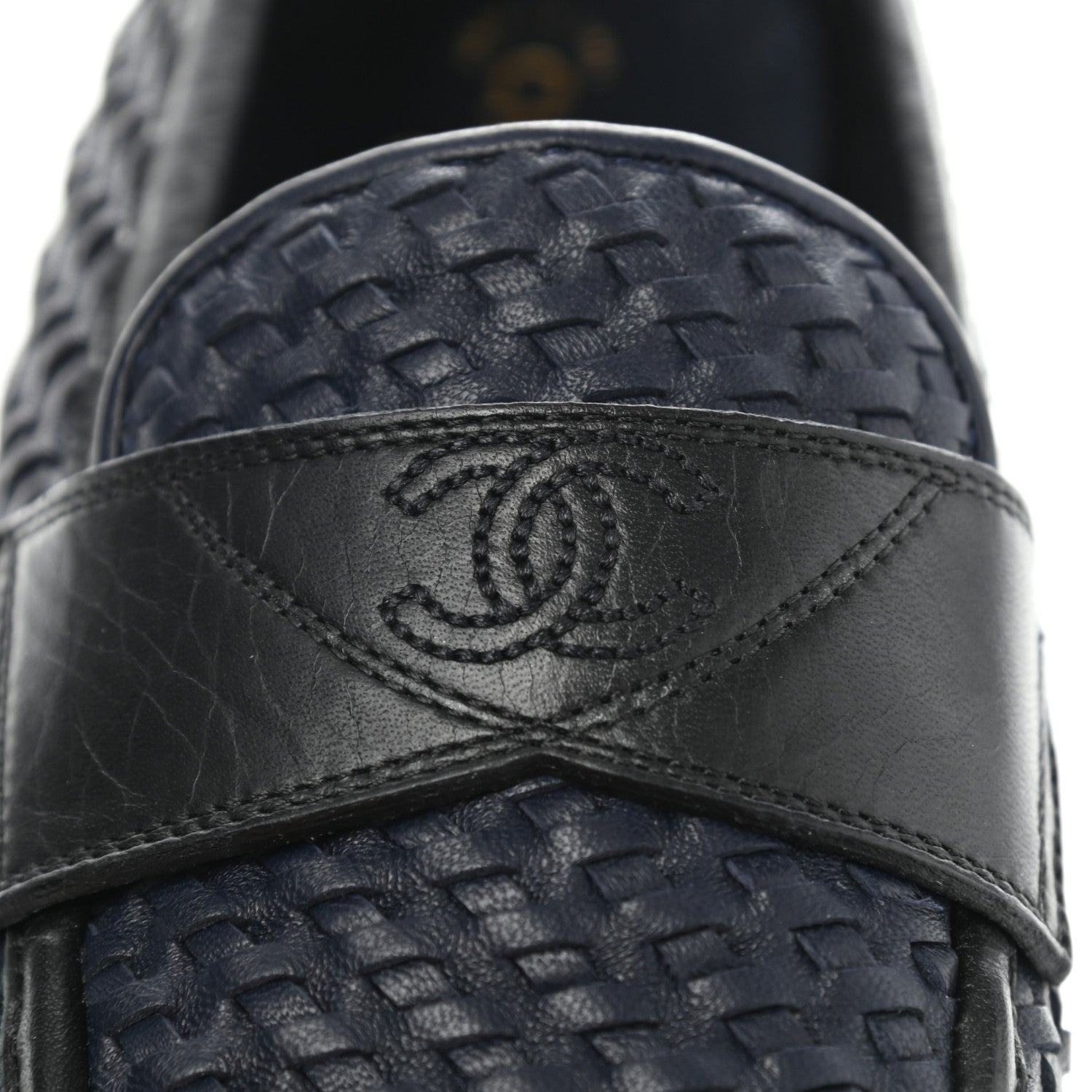 Chanel Lambskin Calfskin Braided Mocassin Loafers 38.5 Navy Black 8 of 8