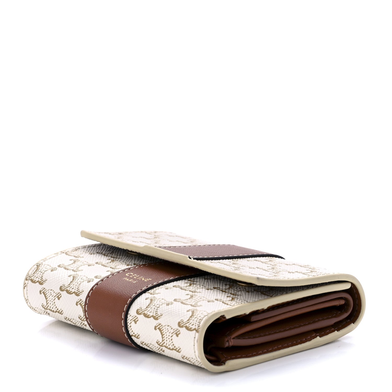 Celine Canvas Triomphe Folded Compact Wallet White Tan 10 of 12