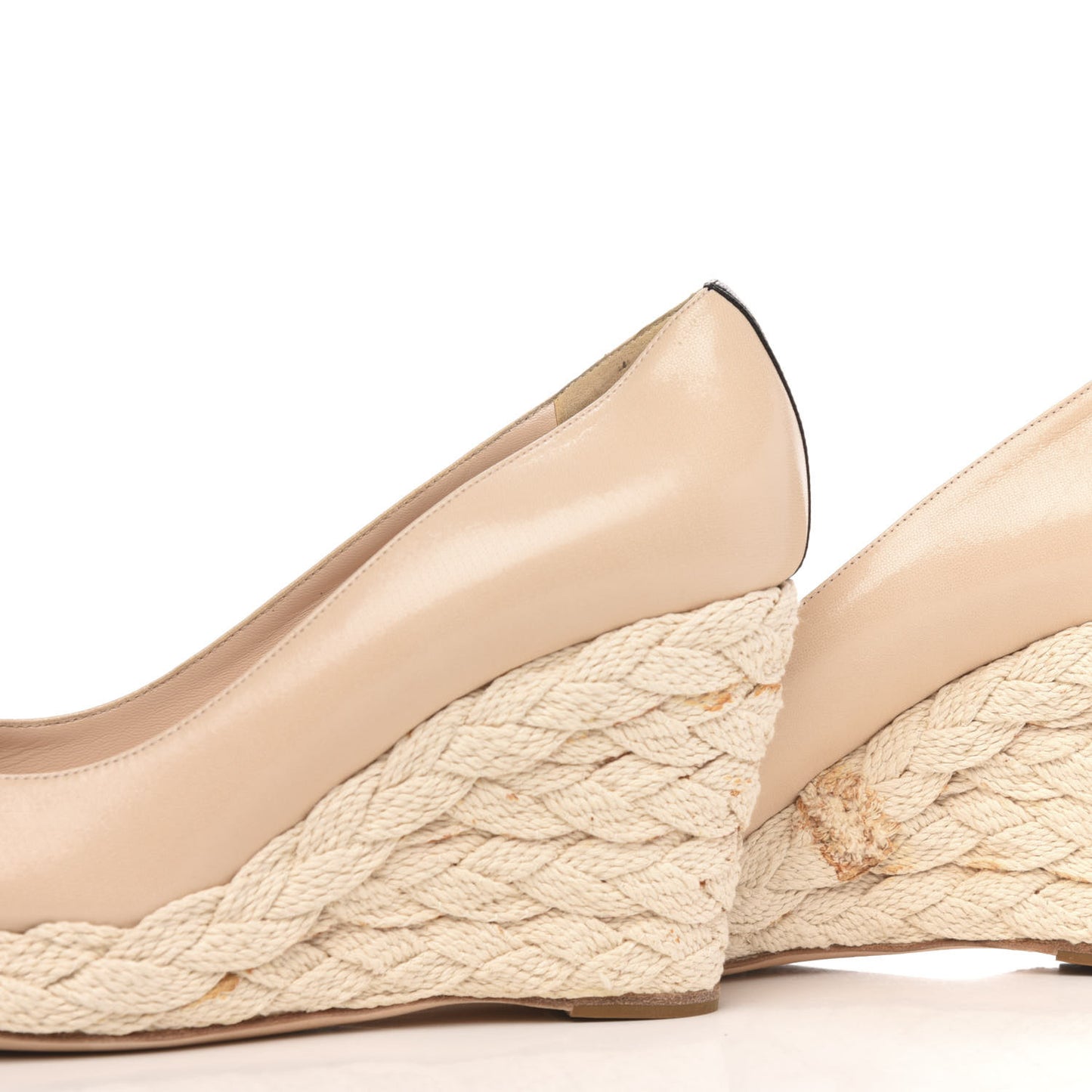 Lambskin Cap Toe CC Espadrille Wedge Pumps 41 Light Pink Black