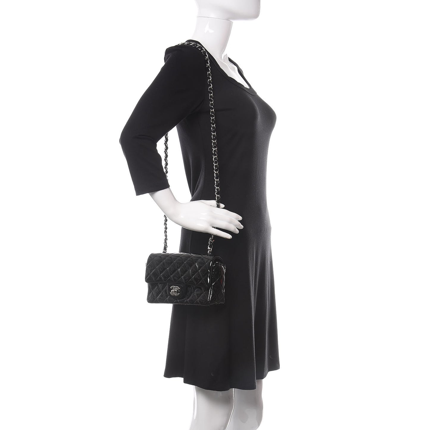 Patent Calfskin Quilted Mini Rectangular Flap Black