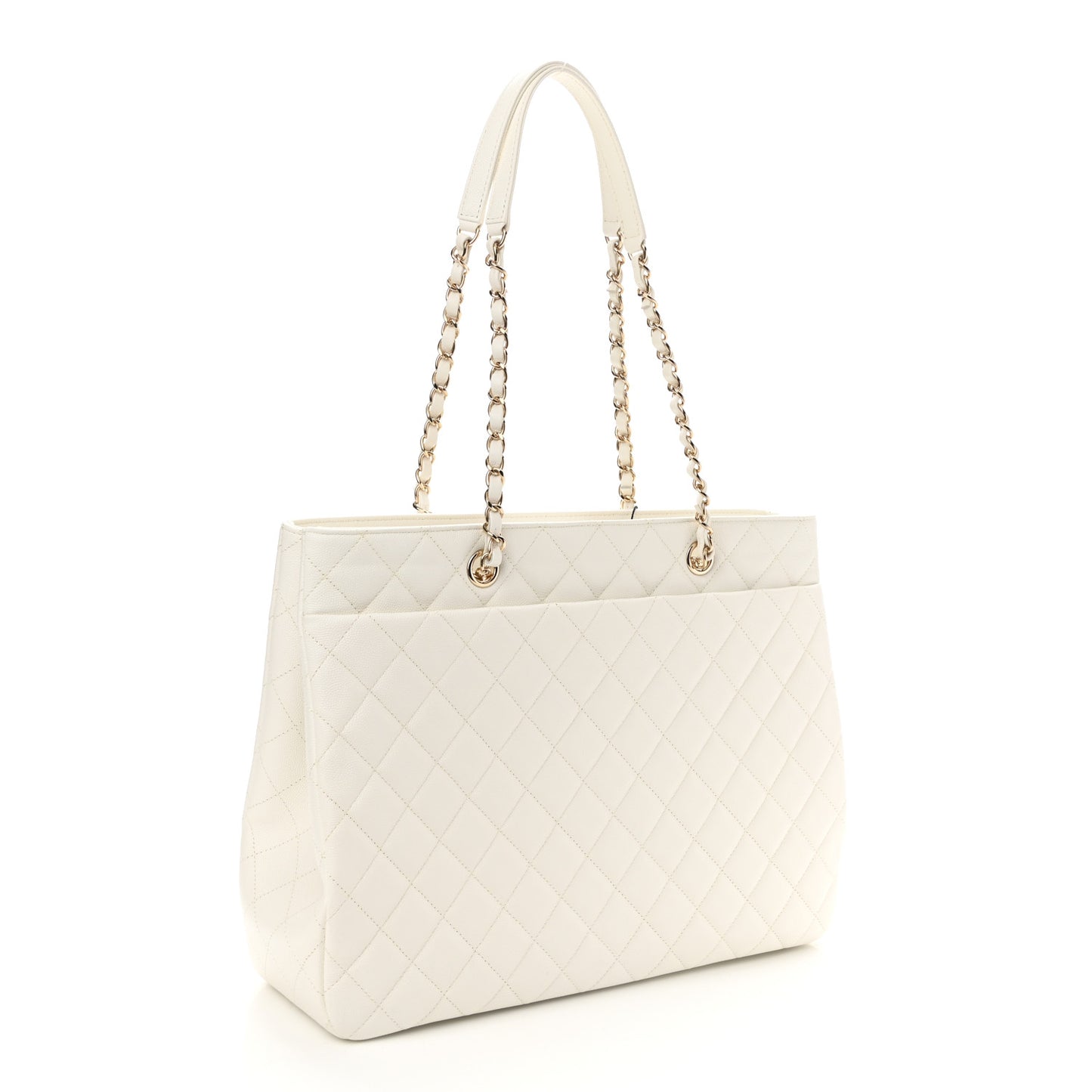 Caviar Quilted Large Classic Shopping Tote White