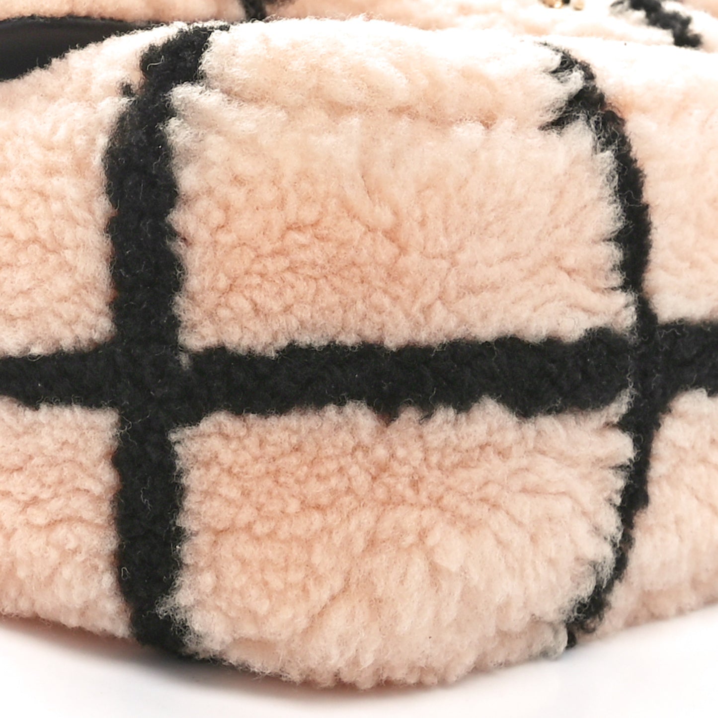 Shearling Lambskin Large Fluffy Tartan Single Flap Pink Black