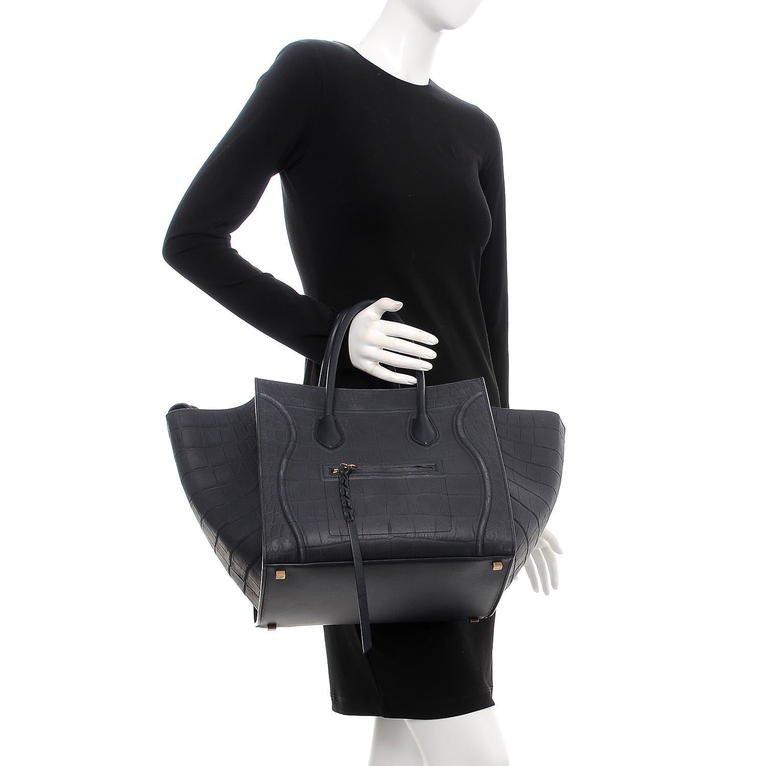 Celine Crocodile Embossed Nubuck Medium Phantom Luggage Navy Blue 2 of 12