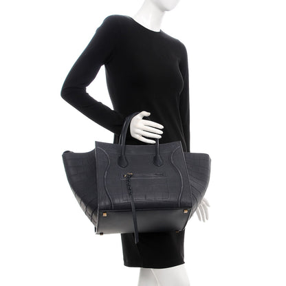 Celine Crocodile Embossed Nubuck Medium Phantom Luggage Navy Blue 2 of 12