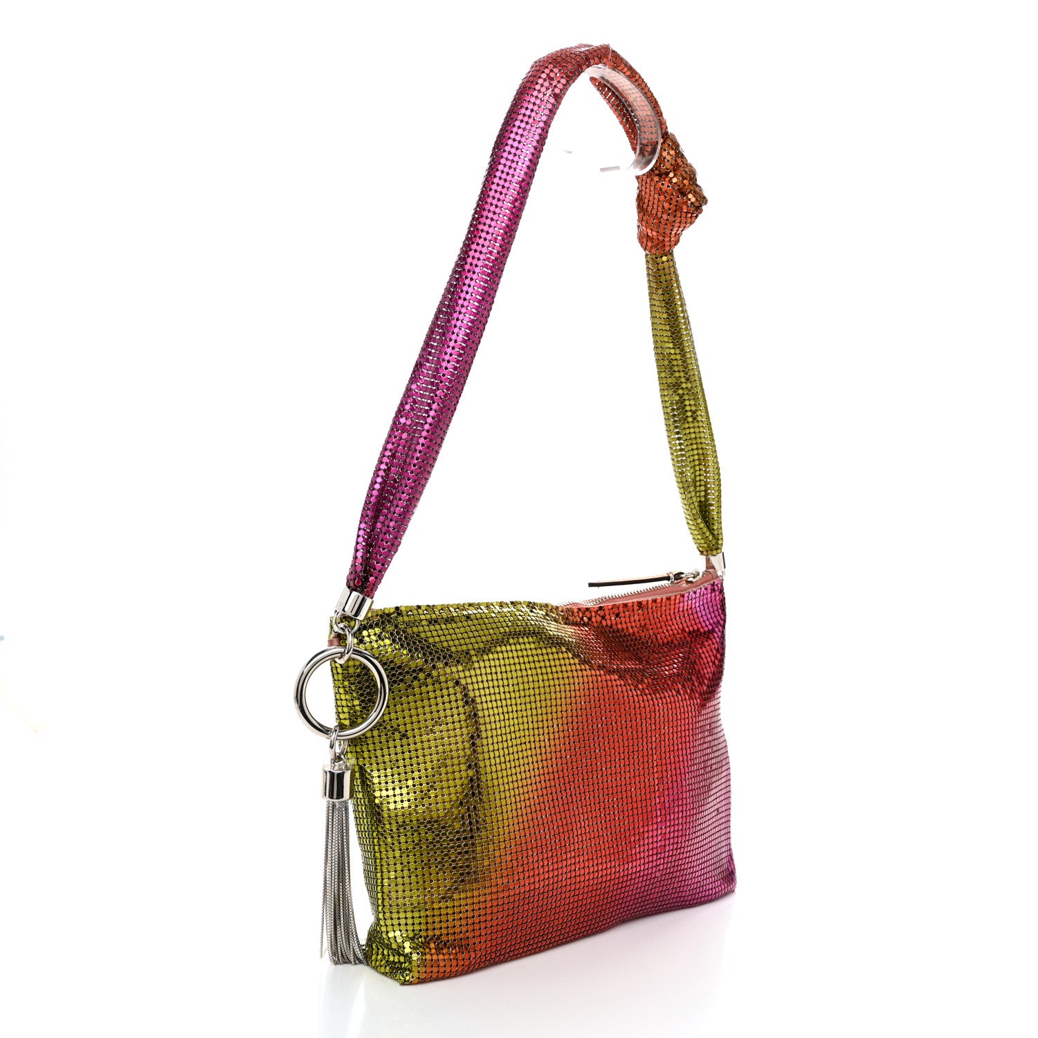 Jimmy Choo Metal Mesh Callie Tassel Shoulder Bag Berry Red Amber Rose 3 of 11