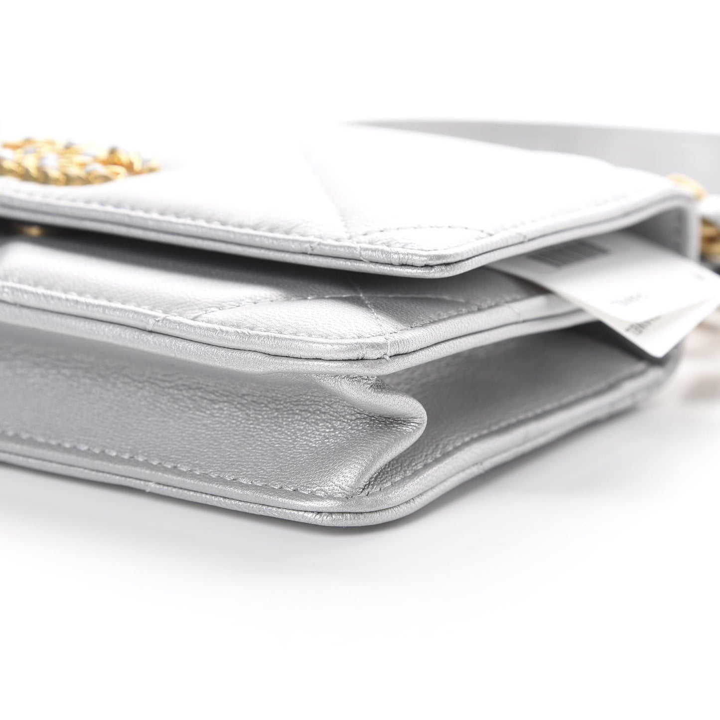 Metallic Goatskin Quilted 19 Wallet On Chain WOC Silver