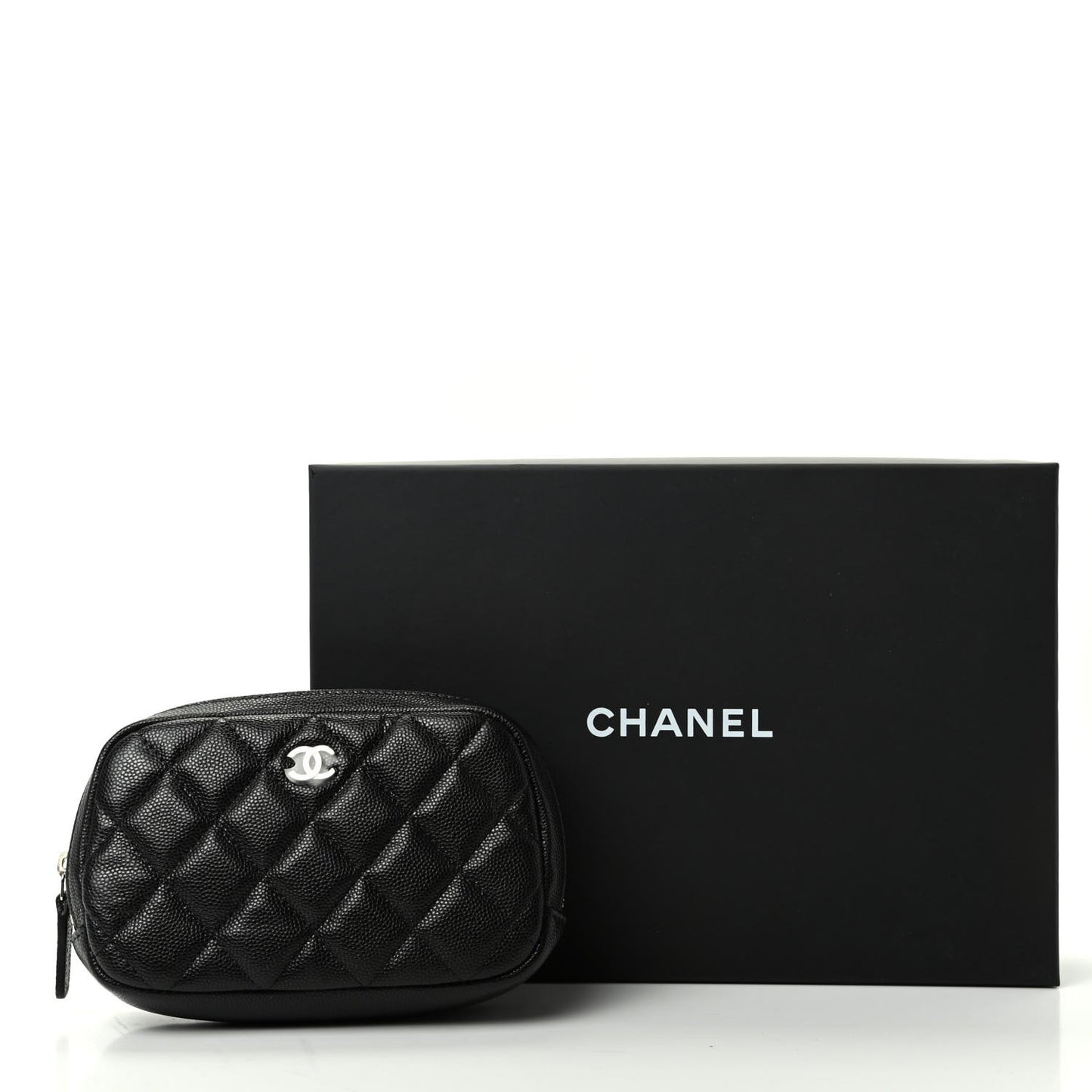 Caviar Quilted Small Curvy Pouch Cosmetic Case Black
