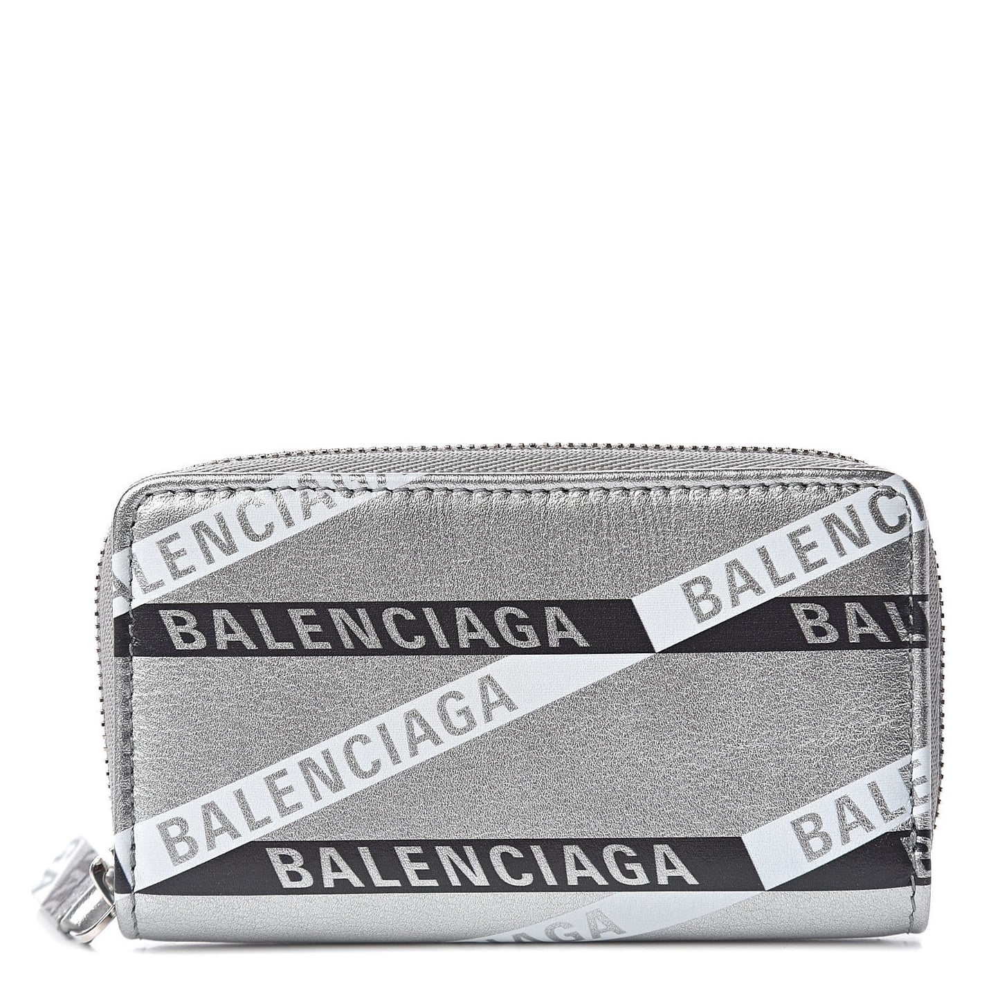 Metallic Calfskin Losange Monogram Everyday Zip Around Card Case Silver Black White