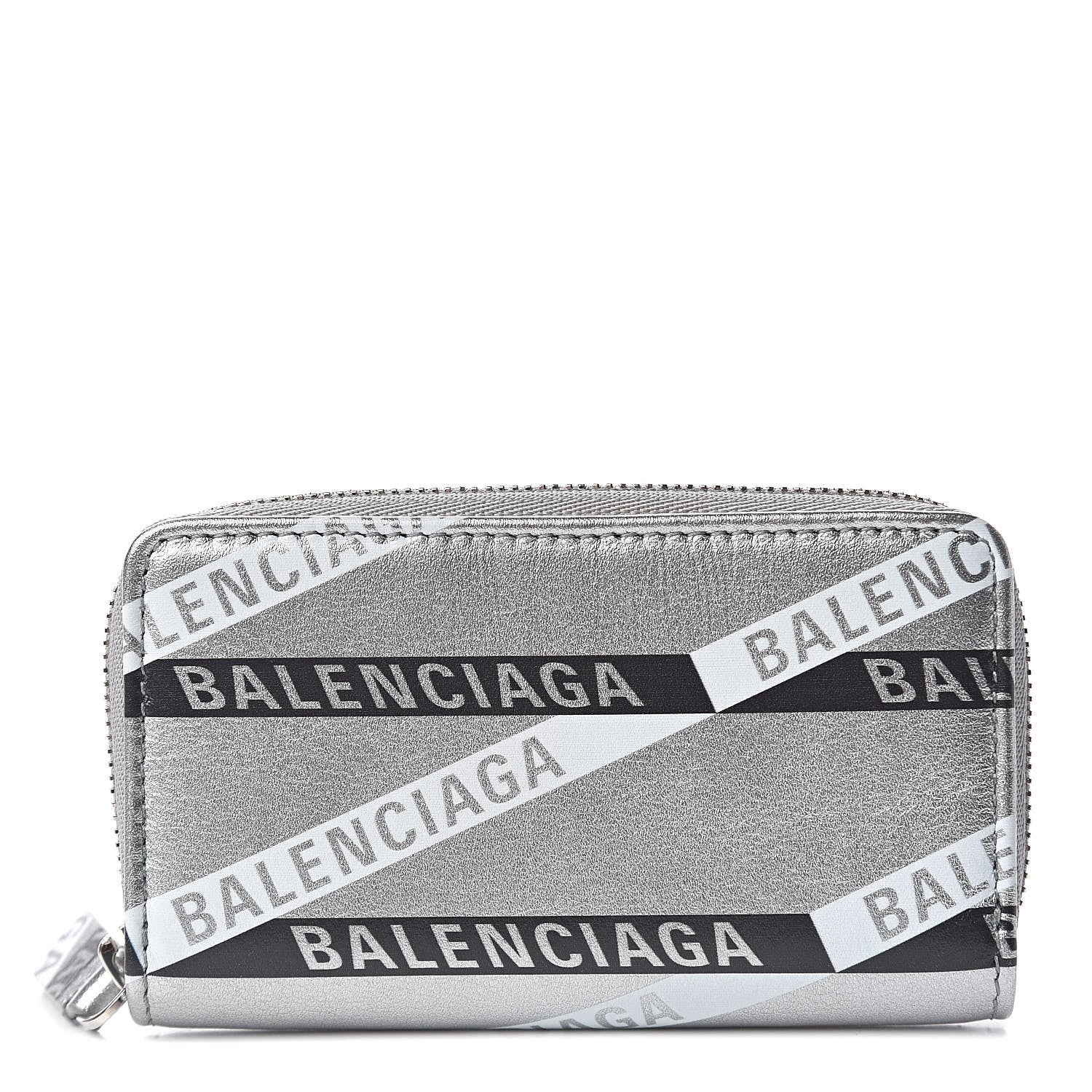 Balenciaga Metallic Calfskin Losange Monogram Everyday Zip Around Card Case Silver Black White 1 of 8