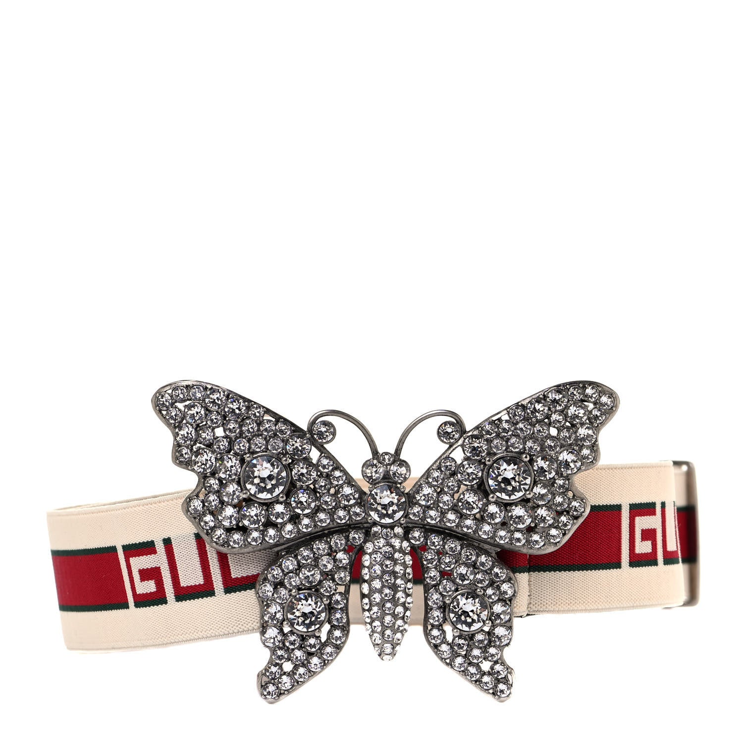 Gucci Jacquard Crystal Stripe Butterfly Belt 85 34 White 1 of 4