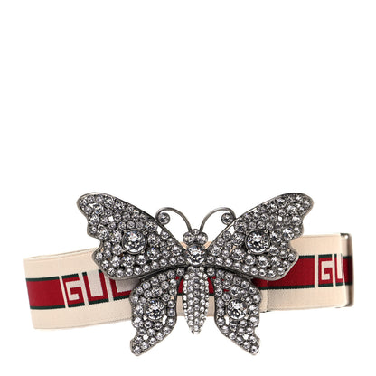 Gucci Jacquard Crystal Stripe Butterfly Belt 85 34 White 1 of 4