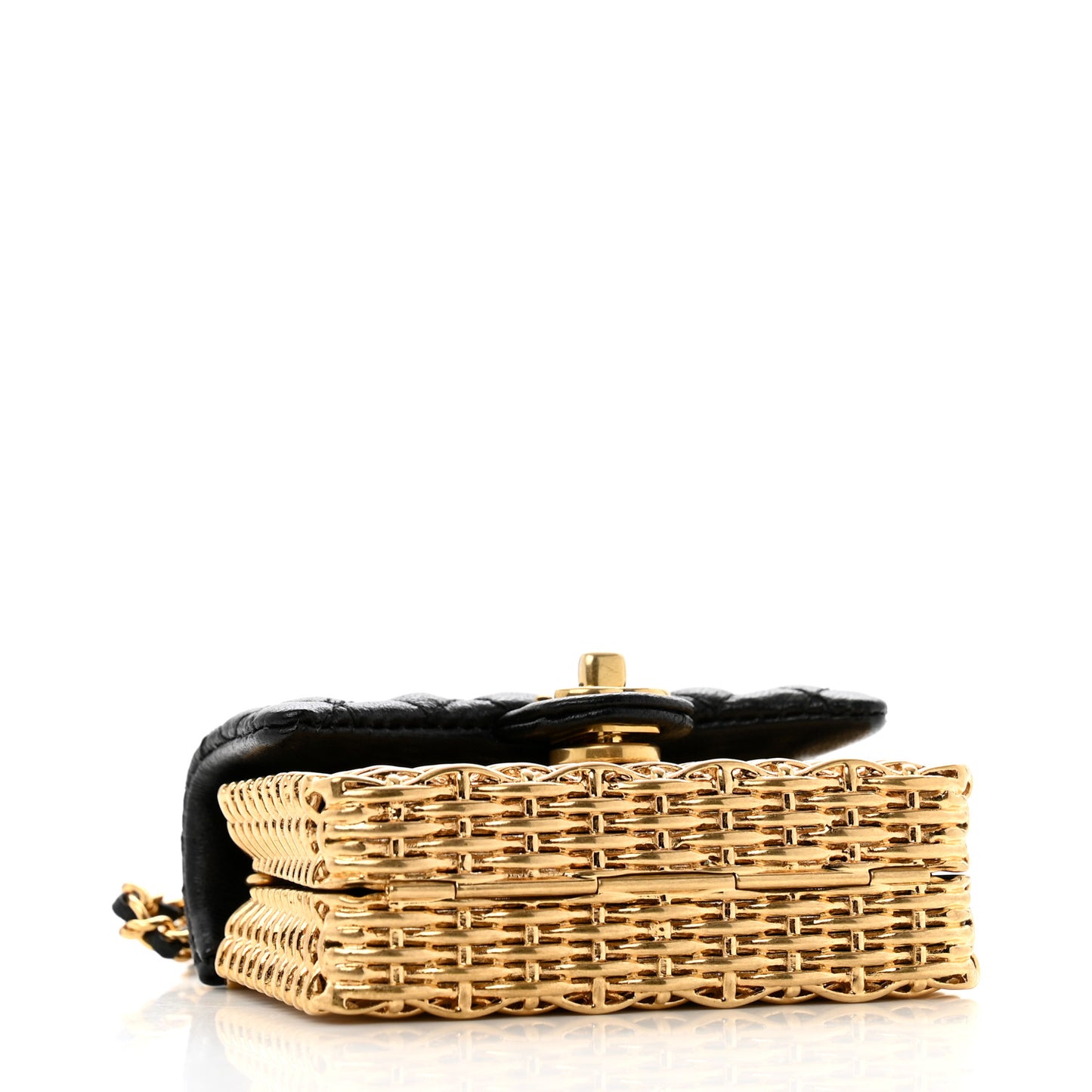Woven Metal Lambskin Quilted Micro Flap Black Gold