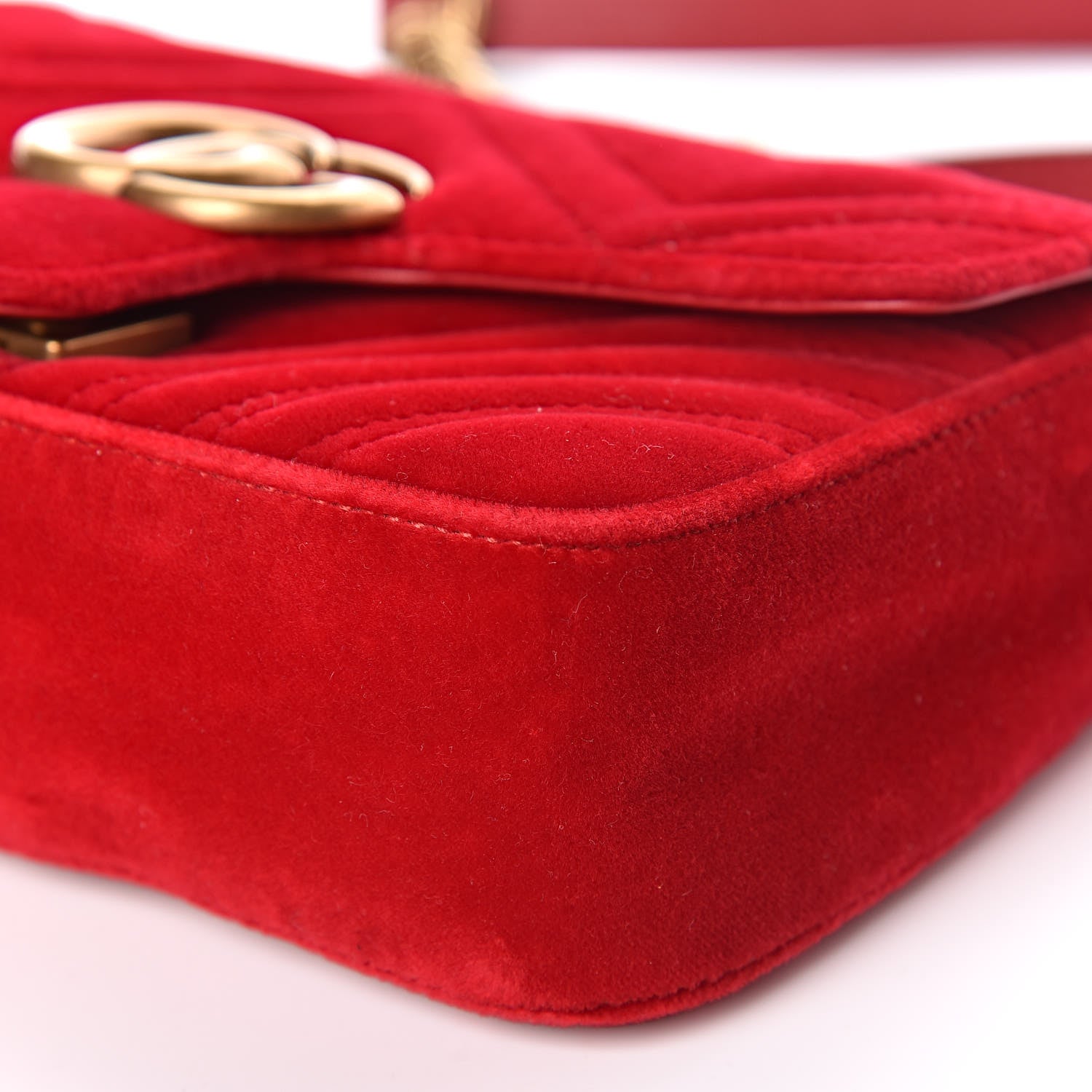 Gucci Velvet Matelasse Mini GG Marmont Shoulder Bag Hibiscus Red 6 of 10