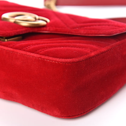 Gucci Velvet Matelasse Mini GG Marmont Shoulder Bag Hibiscus Red 6 of 10